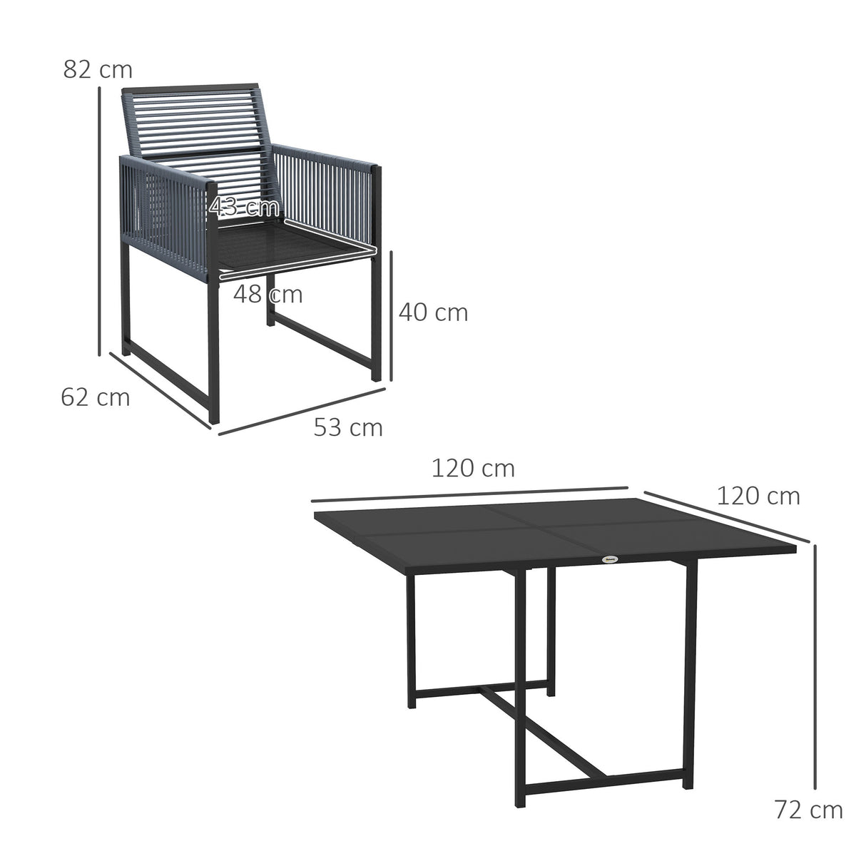 Steel 5 Pieces Garden Dining Set With 4 Folding Back Chairs - Velmora