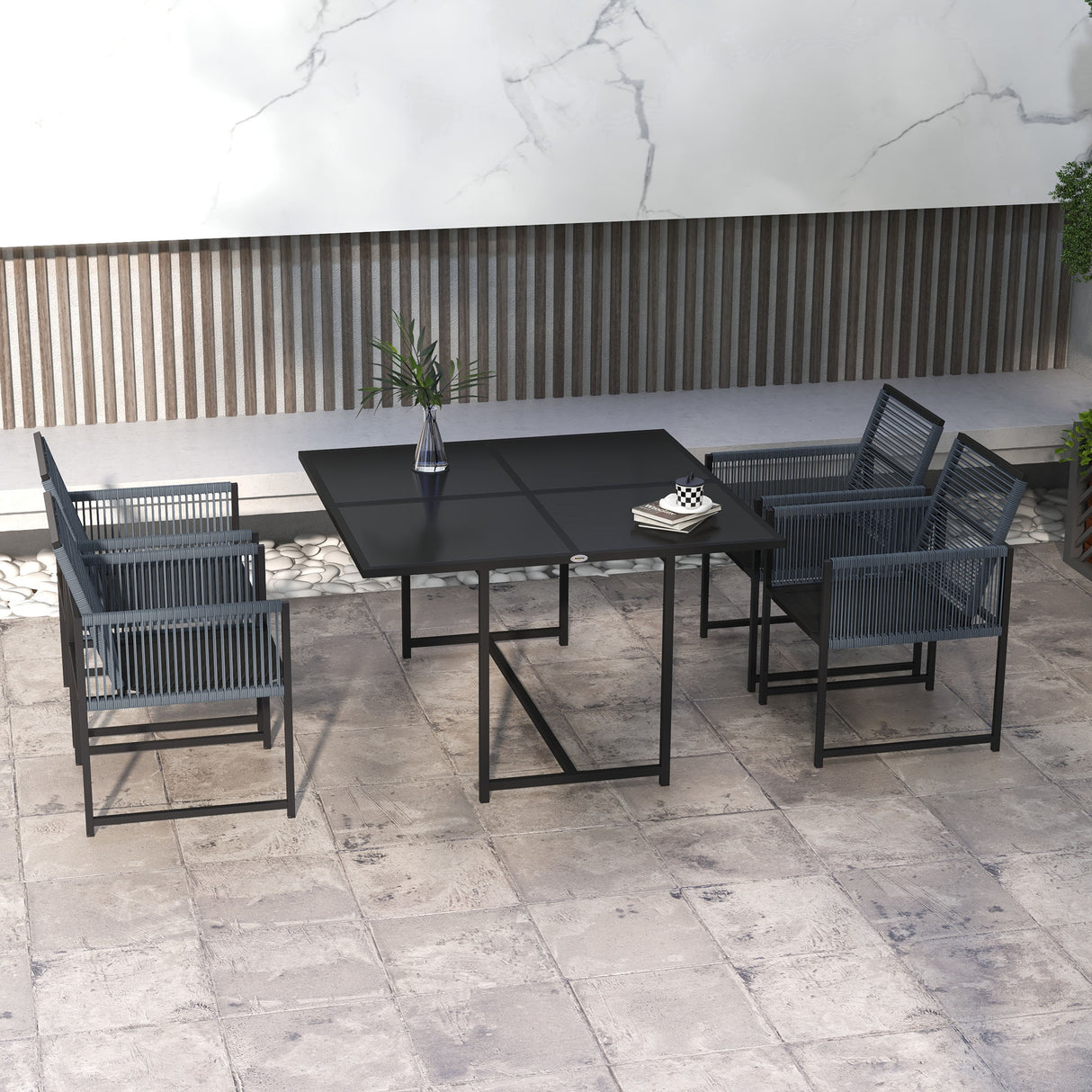 Steel 5 Pieces Garden Dining Set With 4 Folding Back Chairs - Velmora