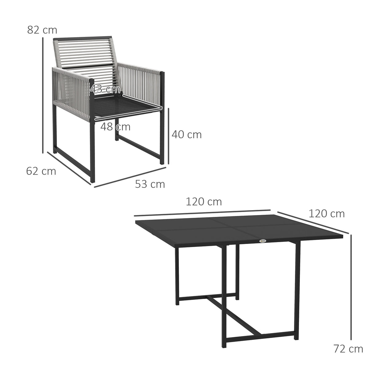 Steel 5 Pieces Garden Dining Set With 4 Folding Back Chairs - Velmora