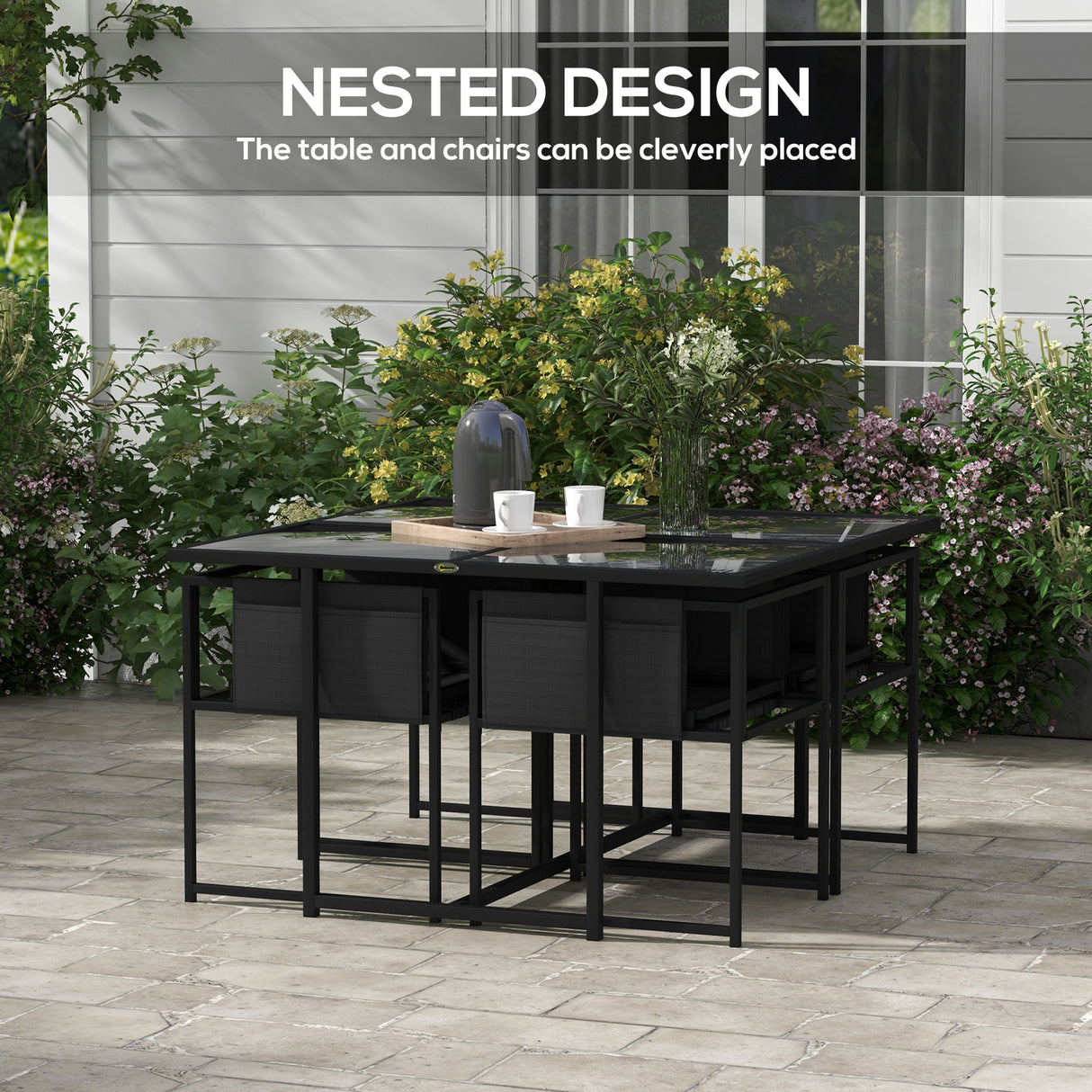 Steel 5 Pieces Garden Dining Set With 4 Mesh Fabric Folding Back Chairs - Velmora