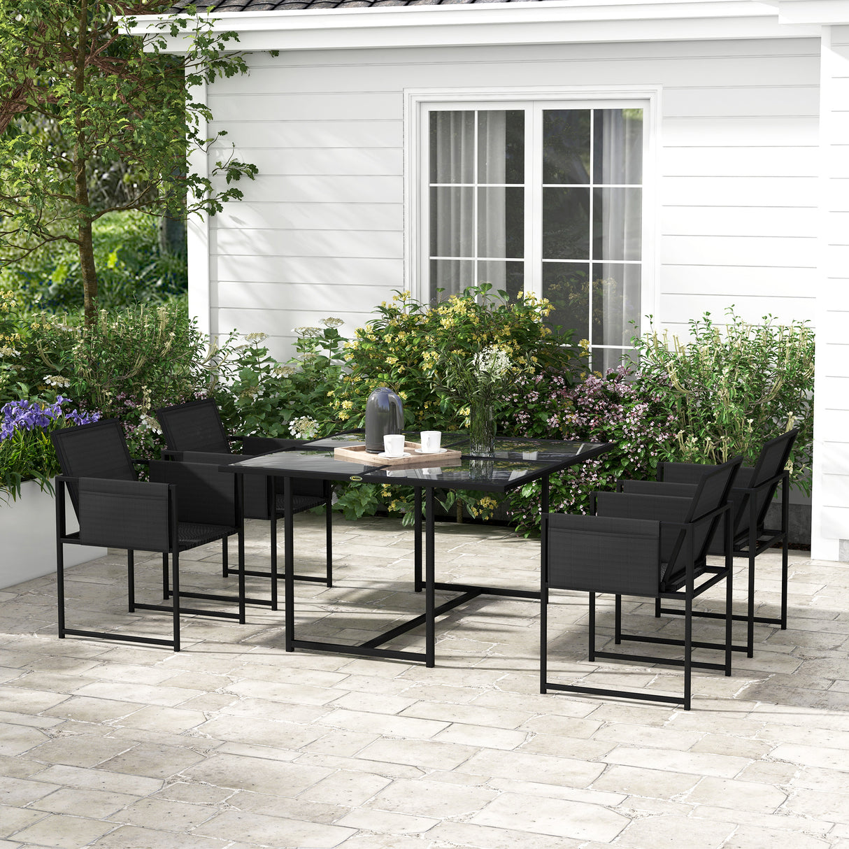 Steel 5 Pieces Garden Dining Set With 4 Mesh Fabric Folding Back Chairs - Velmora