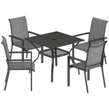 Steel 5 Pieces Garden Dining Set for 4 People With Stackable Chairs - Velmora