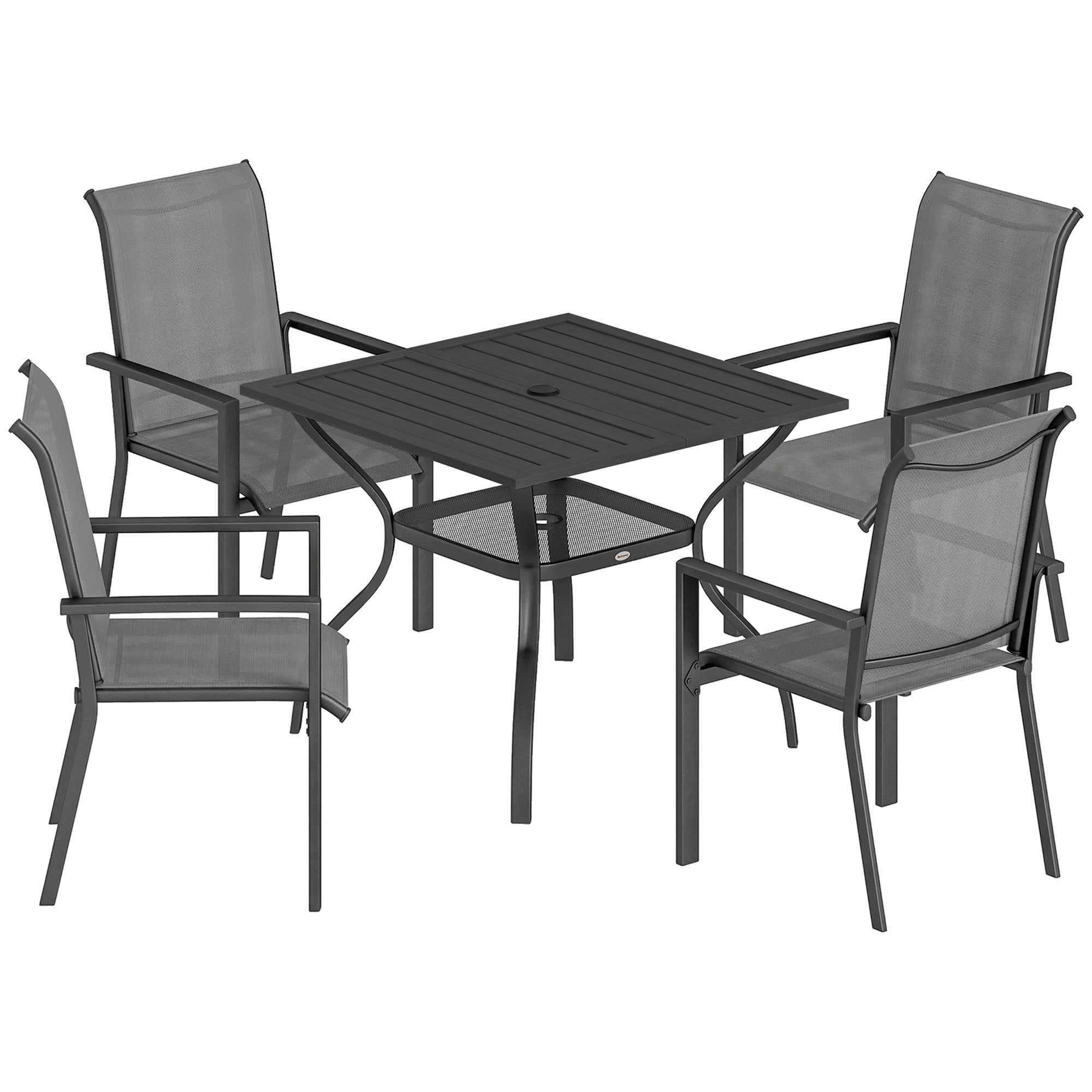 Steel 5 Pieces Garden Dining Set for 4 People With Stackable Chairs - Velmora