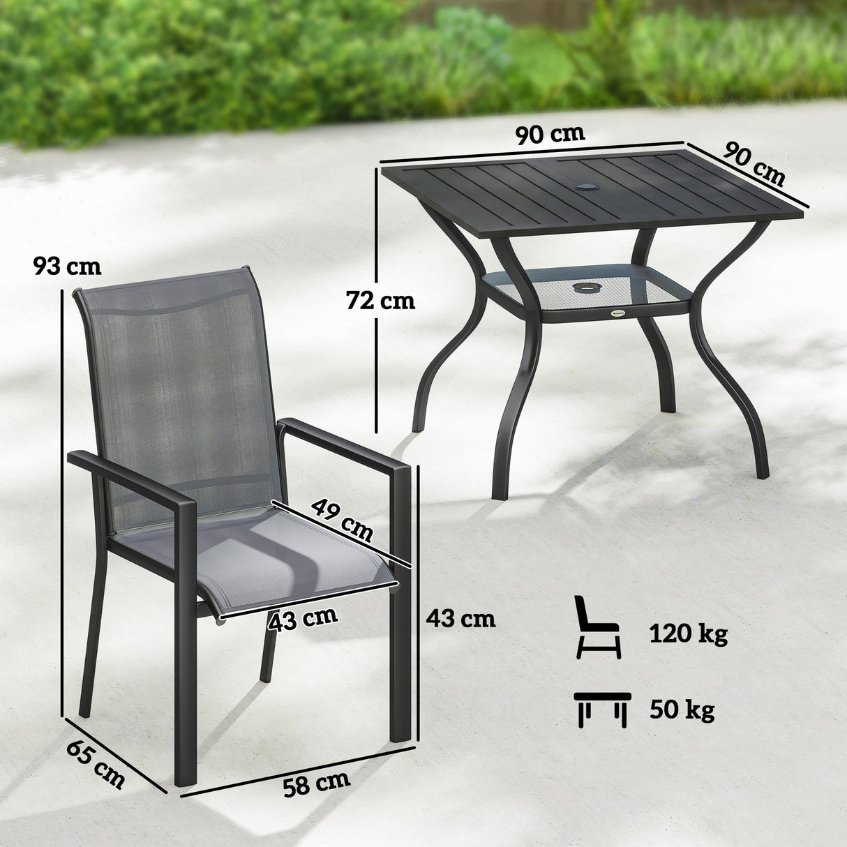 Steel 5 Pieces Garden Dining Set for 4 People With Stackable Chairs - Velmora