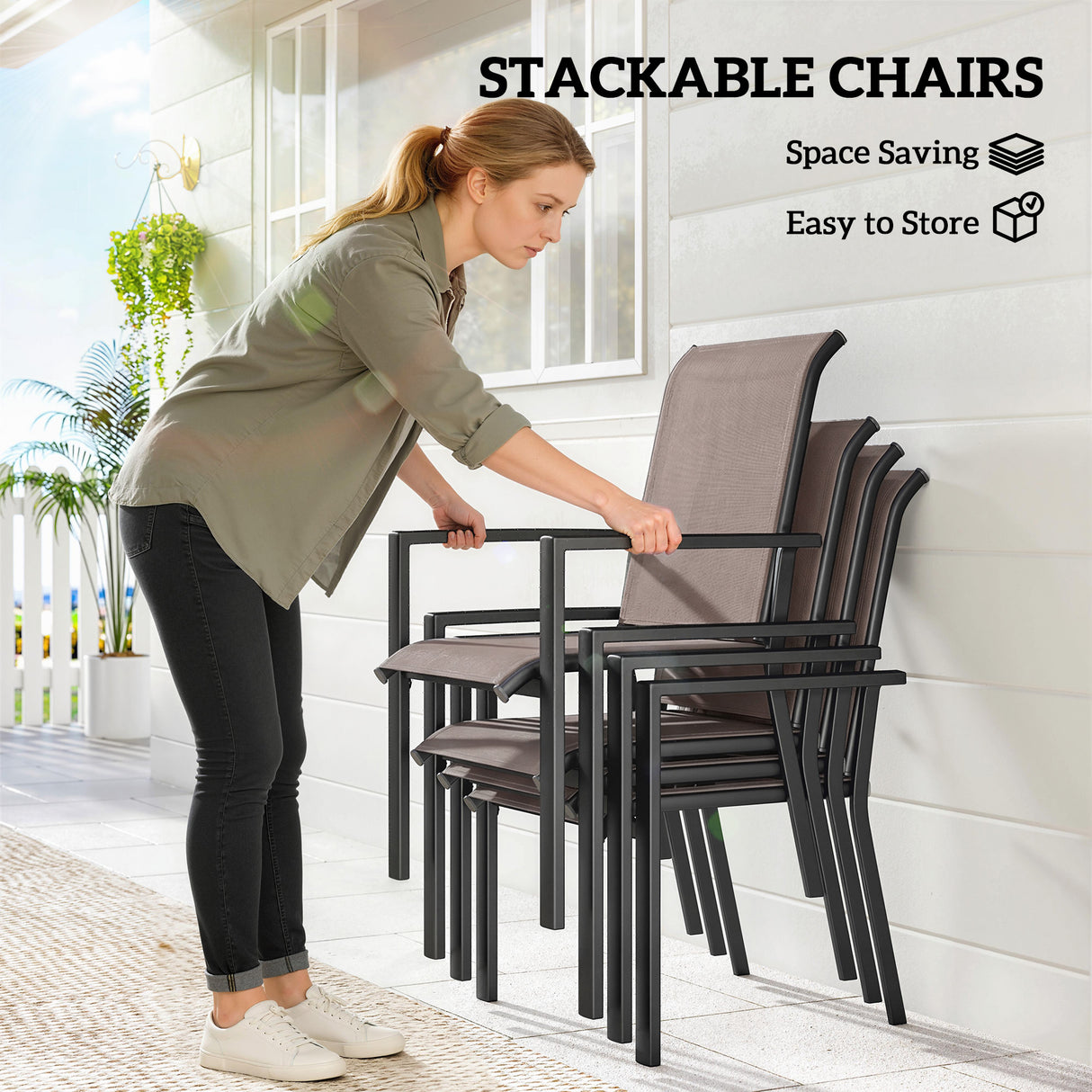 Steel 5 Pieces Garden Dining Set for 4 People With Stackable Chairs - Velmora