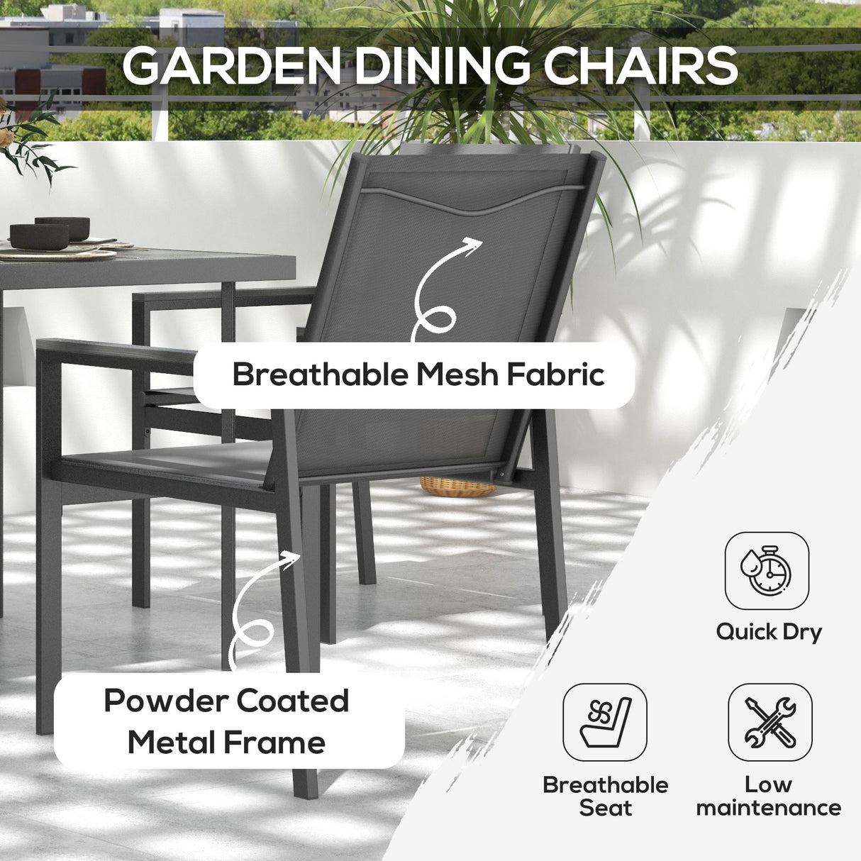 Steel 5 Pieces Garden Dining Set With Glass Top Table And Parasol Hole - Velmora