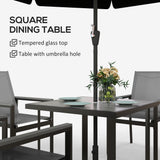 Steel 5 Pieces Garden Dining Set With Glass Top Table And Parasol Hole - Velmora