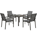 Steel 5 Pieces Garden Dining Set With Glass Top Table And Parasol Hole - Velmora