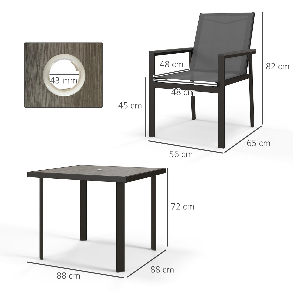 Steel 5 Pieces Garden Dining Set With Glass Top Table And Parasol Hole - Velmora