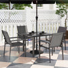 Steel 5 Pieces Garden Dining Set With Glass Top Table And Parasol Hole - Velmora
