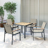 Steel 5 Pieces Garden Dining Set With Glass Top Table And Parasol Hole - Velmora