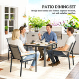 Steel 5 Pieces Garden Dining Set With Glass Top Table And Parasol Hole - Velmora