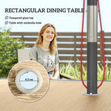 Steel 5 Pieces Garden Dining Set With Glass Top Table And Parasol Hole - Velmora