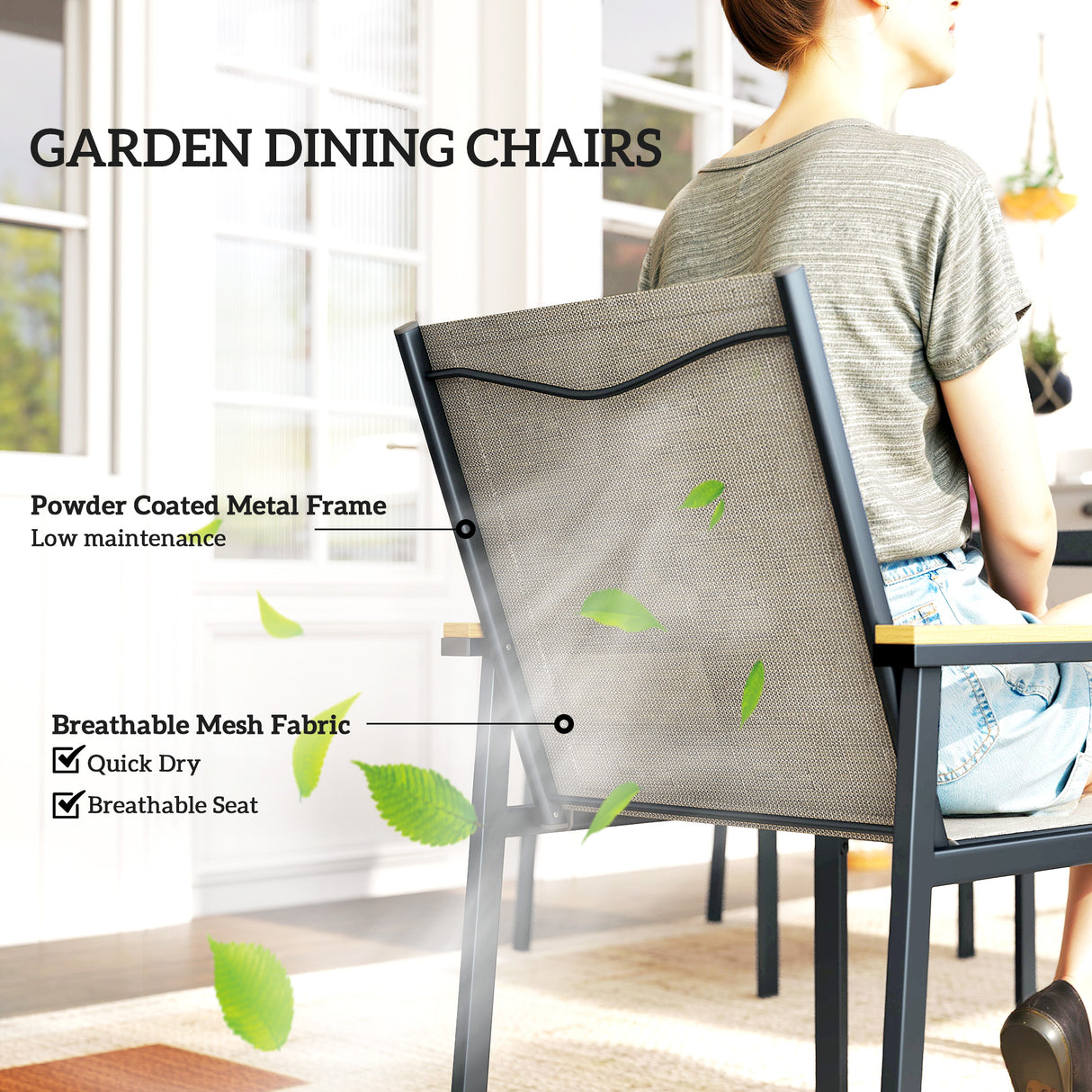 Steel 5 Pieces Garden Dining Set With Glass Top Table And Parasol Hole - Velmora