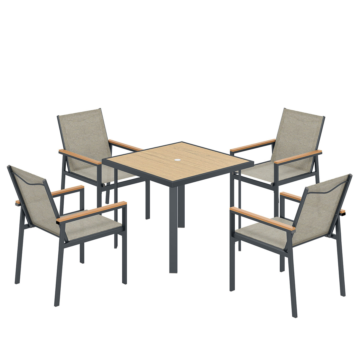 Steel 5 Pieces Garden Dining Set With Glass Top Table And Parasol Hole - Velmora