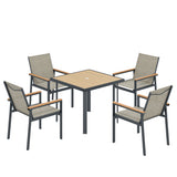 Steel 5 Pieces Garden Dining Set With Glass Top Table And Parasol Hole - Velmora