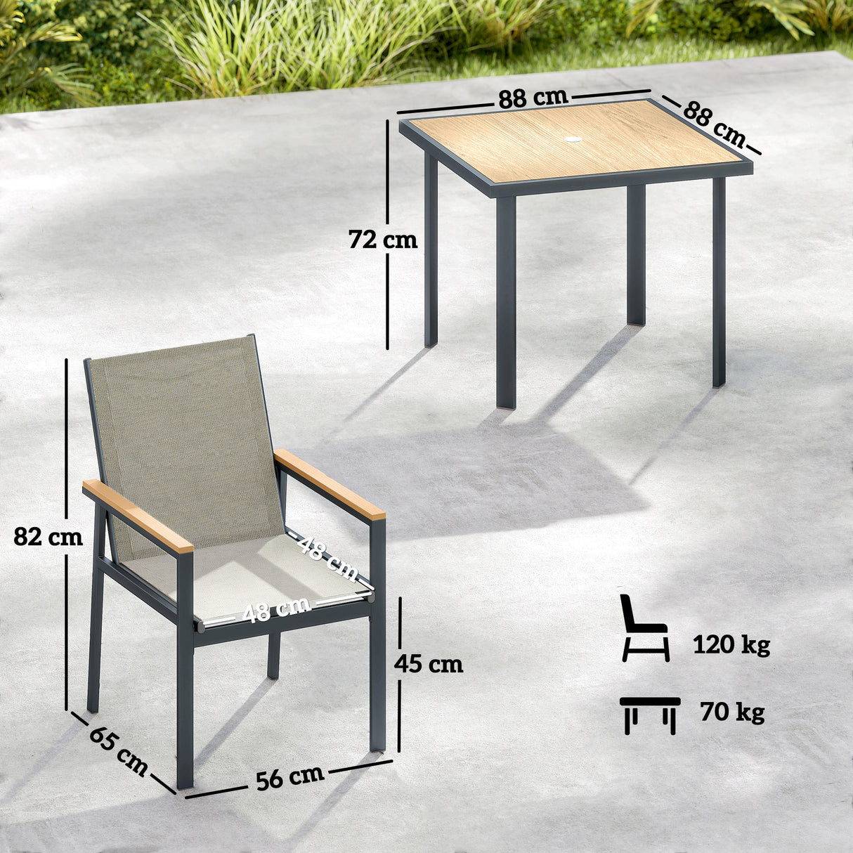 Steel 5 Pieces Garden Dining Set With Glass Top Table And Parasol Hole - Velmora