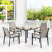 Steel 5 Pieces Garden Dining Set With Glass Top Table And Parasol Hole - Velmora