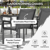 Steel 5 Pieces Garden Dining Set With Glass Top Table And Parasol Hole - Velmora