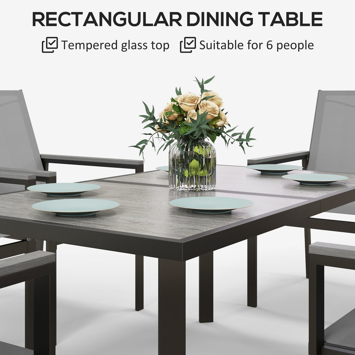 Steel 5 Pieces Garden Dining Set With Glass Top Table And Parasol Hole - Velmora