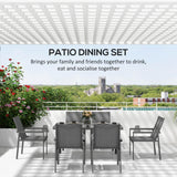 Steel 5 Pieces Garden Dining Set With Glass Top Table And Parasol Hole - Velmora
