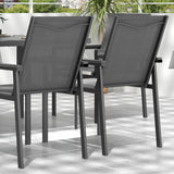 Steel 5 Pieces Garden Dining Set With Glass Top Table And Parasol Hole - Velmora