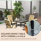 Steel 5 Pieces Garden Dining Set Square With 4 Cushioned Armchairs And Umbrella Hole - Velmora