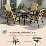 Steel 5 Pieces Garden Dining Set Square With 4 Cushioned Armchairs And Umbrella Hole - Velmora