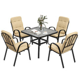 Steel 5 Pieces Garden Dining Set Square With 4 Cushioned Armchairs And Umbrella Hole - Velmora