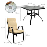 Steel 5 Pieces Garden Dining Set Square With 4 Cushioned Armchairs And Umbrella Hole - Velmora