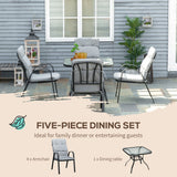 Steel 5 Pieces Garden Dining Set Square With 4 Cushioned Armchairs And Umbrella Hole - Velmora