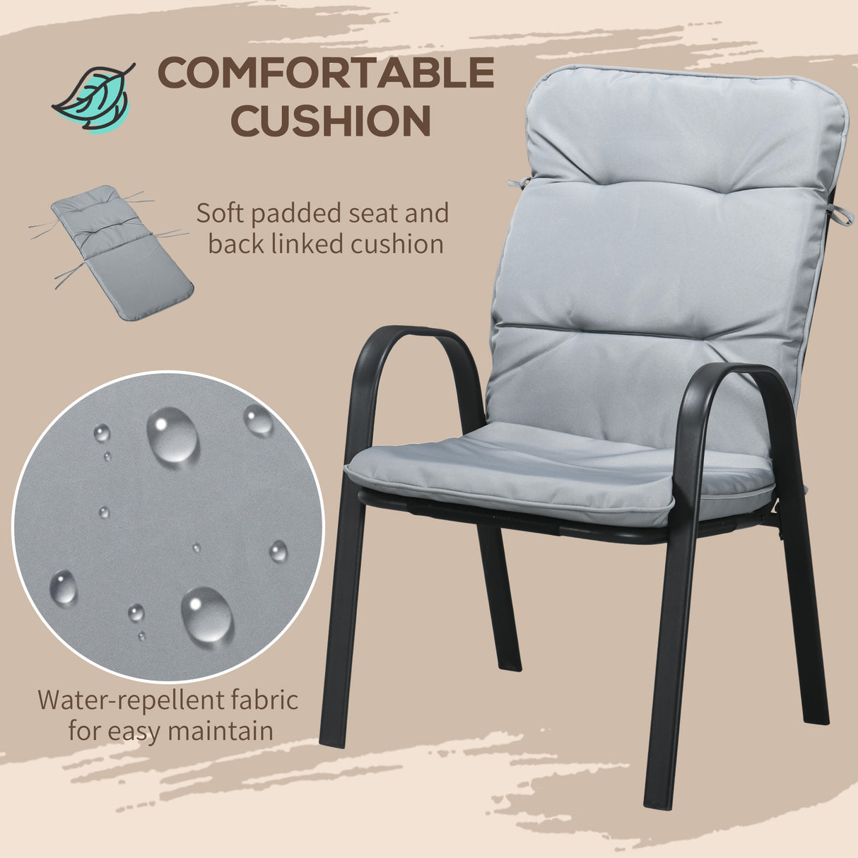 Steel 5 Pieces Garden Dining Set Square With 4 Cushioned Armchairs And Umbrella Hole - Velmora