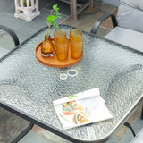 Steel 5 Pieces Garden Dining Set Square With 4 Cushioned Armchairs And Umbrella Hole - Velmora