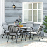 Steel 5 Pieces Garden Dining Set Square With 4 Cushioned Armchairs And Umbrella Hole - Velmora