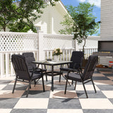 Steel 5 Pieces Garden Dining Set Square With 4 Cushioned Armchairs And Umbrella Hole - Velmora