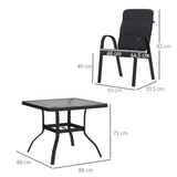 Steel 5 Pieces Garden Dining Set Square With 4 Cushioned Armchairs And Umbrella Hole - Velmora