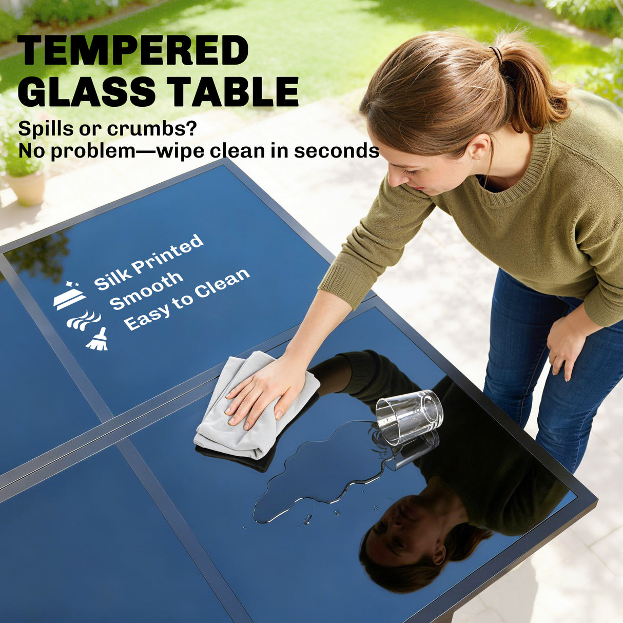 Steel 5 Pieces Garden Dining Set With Square Glass Top Table - Velmora