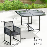 Steel 5 Pieces Garden Dining Set With Square Glass Top Table - Velmora