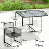 Steel 5 Pieces Garden Dining Set With Square Glass Top Table - Velmora