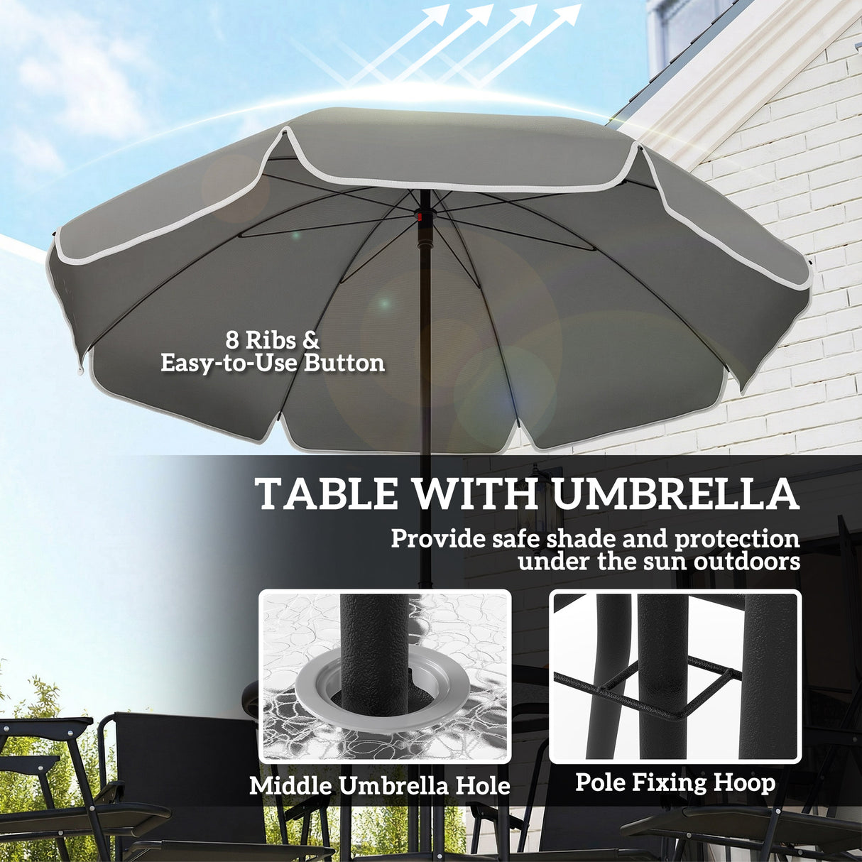 Steel 5 Pieces Patio Garden Dining Set With Glass Top Table - Velmora