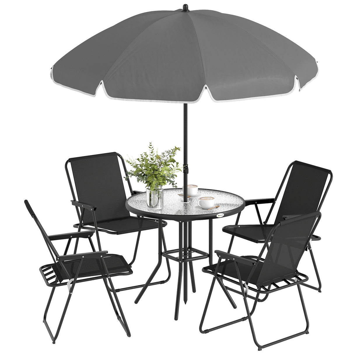 Steel 5 Pieces Patio Garden Dining Set With Glass Top Table And Parasol - Velmora
