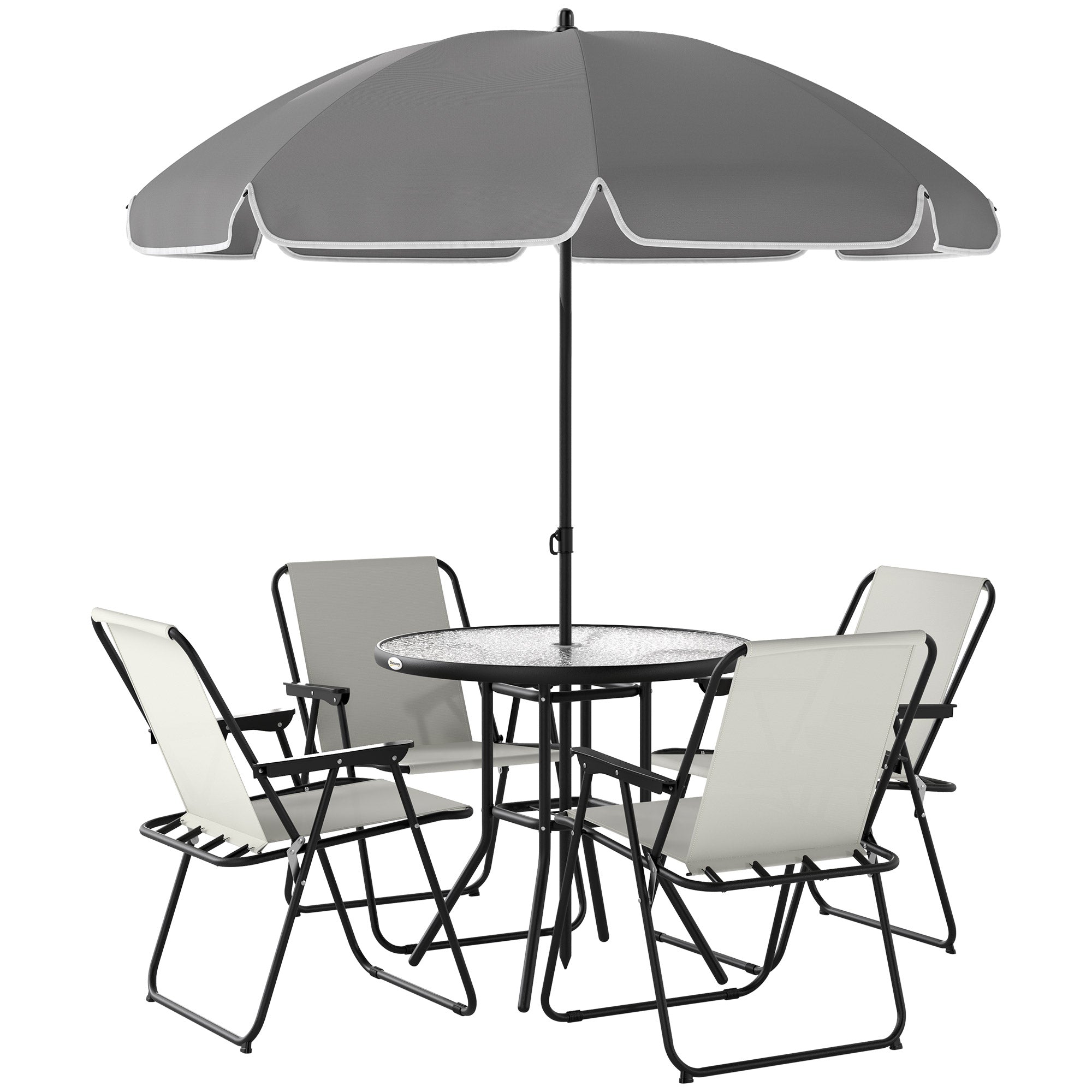 Steel 5 Pieces Patio Garden Dining Set With Glass Top Table And Parasol - Velmora