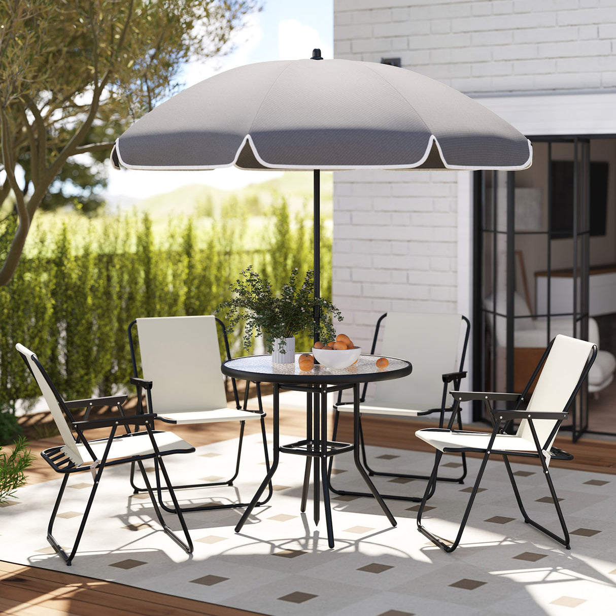 Steel 5 Pieces Patio Garden Dining Set With Glass Top Table - Velmora
