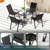 Steel 5 Pieces Patio Garden Dining Set With Glass Top Table - Velmora