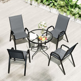 Steel 5 Pieces Patio Garden Dining Set With Glass Top Table - Velmora