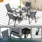 Steel 5 Pieces Patio Garden Dining Set With Glass Top Table - Velmora