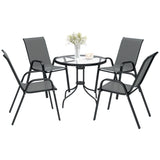 Steel 5 Pieces Patio Garden Dining Set With Glass Top Table - Velmora