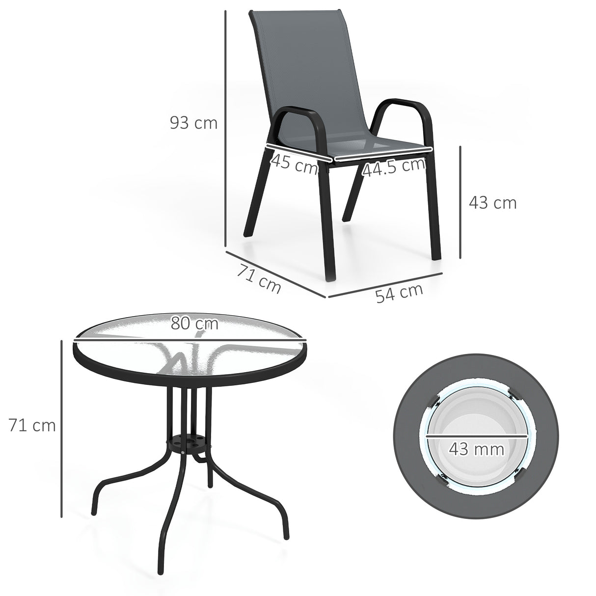 Steel 5 Pieces Patio Garden Dining Set With Glass Top Table - Velmora