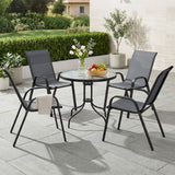Steel 5 Pieces Patio Garden Dining Set With Glass Top Table - Velmora