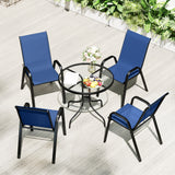 Steel 5 Pieces Patio Garden Dining Set With Glass Top Table - Velmora